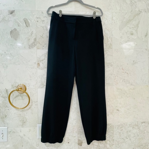 ST JOHN {8} Jogger Pant Black Flat Front Gathered Elastic Ankle - Picture 2 of 6